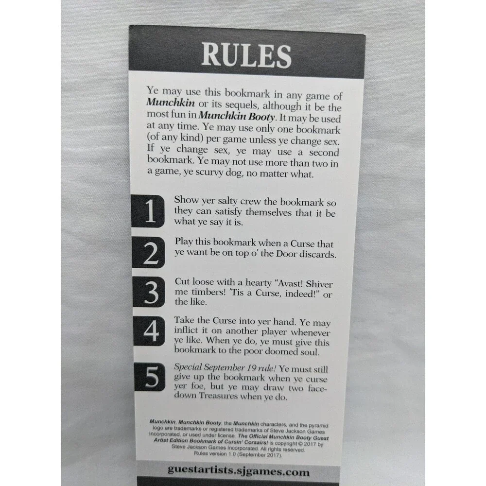 Munchkin Booty The Official Guest Artist Edition Bookmark Of Cursin Corsairs